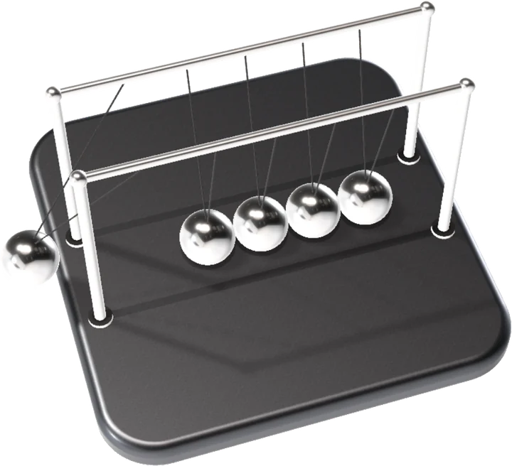 Cradle: five steel balls on a chrome frame, one pulled out to the side