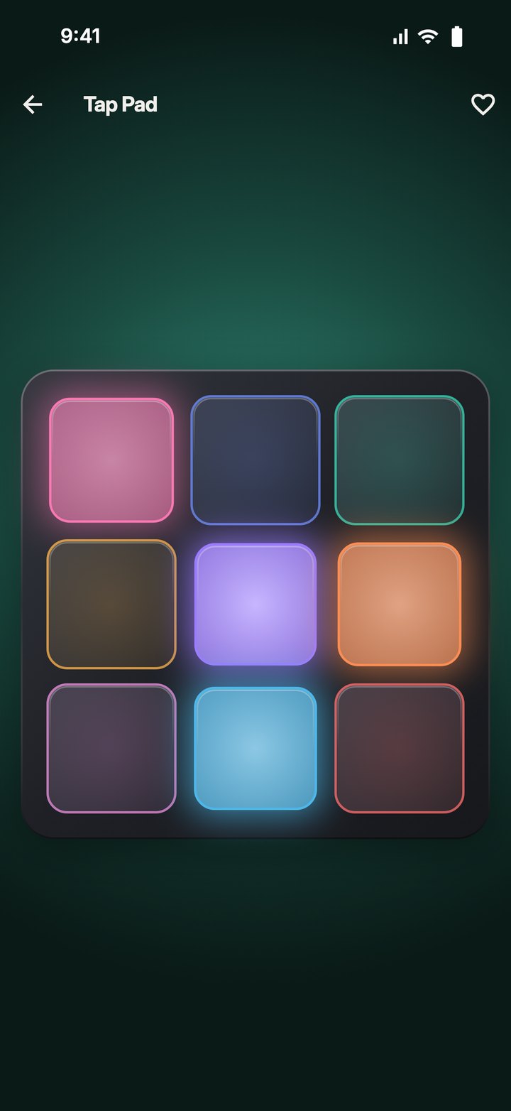 A three by three grid of glowing coloured pads