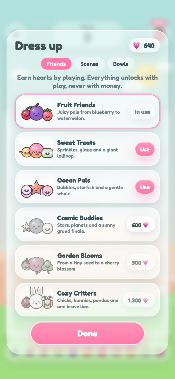 The Dress up screen