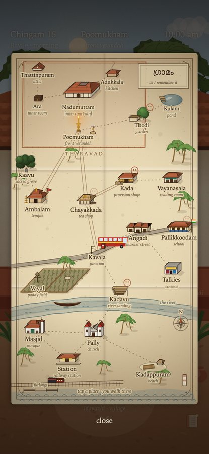 The folded hand-drawn map of the village