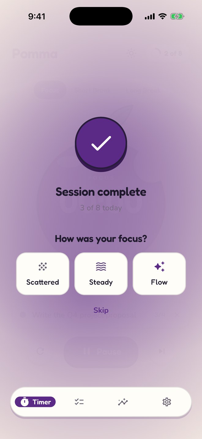 The check-in after a session: Scattered, Steady or Flow