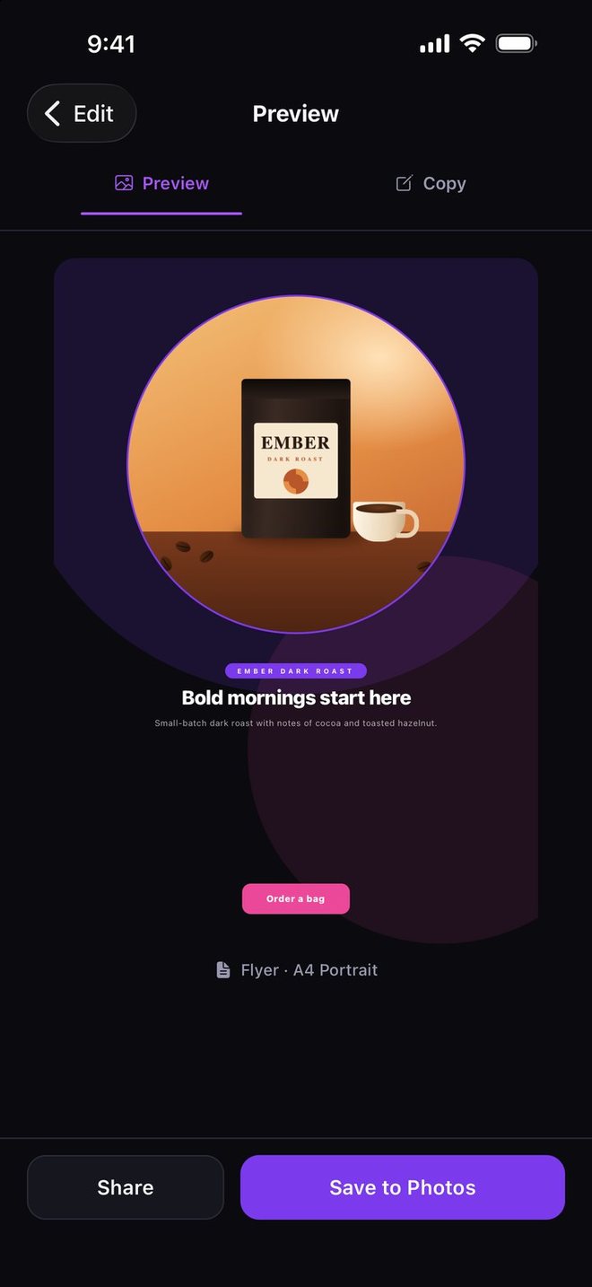A flyer for a coffee roaster made in Postela